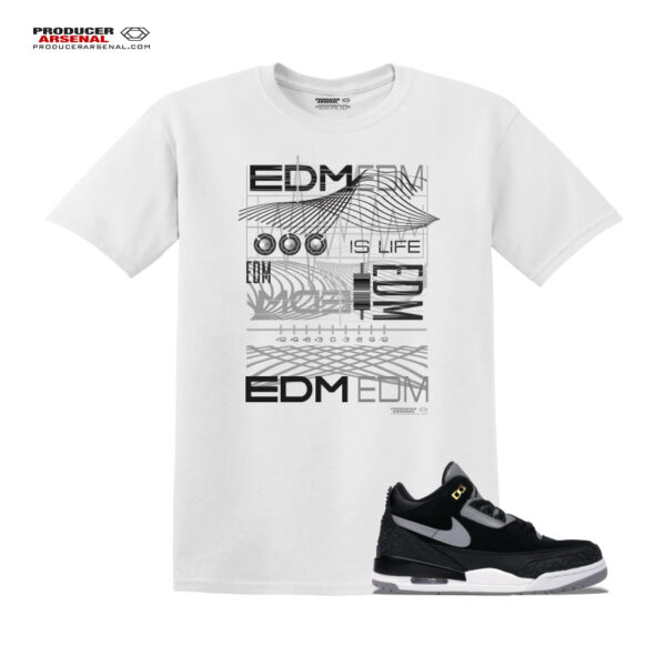 EDM is Life Wave display Men's Classic white tee For the EDM, Ravers, Main Room Dwellers and lovers! Match your Kicks:  Jordan 3 Retro Tinker Black Cement Gold The sneaker is only displayed to show how matching can be fashionable.