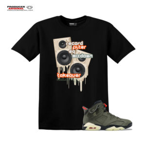 Producer Kings Takeover Model 3 Men's Classic Black tee with melting Studio Monitors Match your Kicks:  Jordan 3 Retro Tinker Black Cement Gold The sneaker is only displayed to show how matching can be fashionable